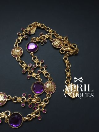 Vintage Gianni Versace Goldtone Chain Purple Glass necklace 2