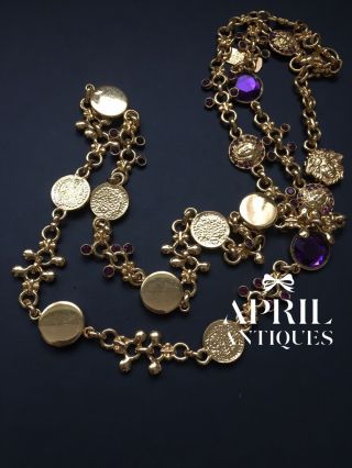 Vintage Gianni Versace Goldtone Chain Purple Glass necklace 5