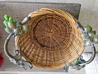Vintage Janice Minor Decorative Wicker Basket With Silver Metal & Glass Grapes