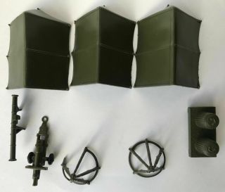 Marx Green Military Army Pup Tents 3 Trash Cans Bazooka Cannon Rifle Plastic