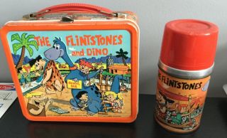 Vintage 1962 The Flintstones Metal 1st Year Lunch Box & Thermos