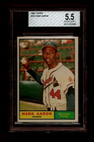 Vintage 1961 Topps 415 Hank Aaron Milwaukee Braves Baseball Card Bvg 5.  5 Ex,