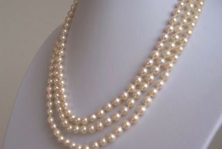 Fine Vintage Ciro Triple Row Cultured Pearl Necklace 9 Carat Gold Clasp 45.  0 Cm