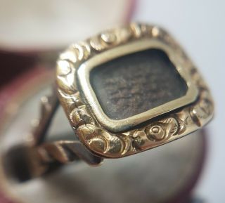 Antique Georgian Perfect Mourning Ring Yellow Gold Memorial Band Hair Locket