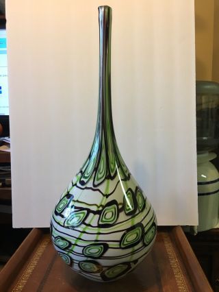 Vintage Millefiori Murano Large 20 - 3/4” Glass Vase Thick Heavy Glass 9 - 1/2 Lbs.