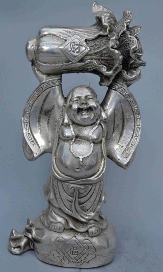Collectable Miao Silver Carve Exorcism Buddha Hold Cabbage Wealthy Royal Statue