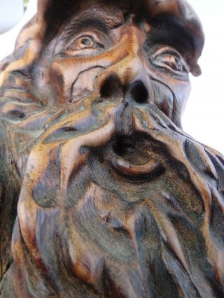 Vintage Wood Carving of Wizard or Old Man in Hat Wall Folk Art,  1985 Signed 6