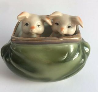 Vintage 1940s Hand Painted Porcelain Pig Fairings Coin Purse Collectible