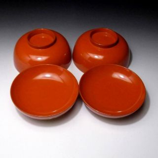 XE7: Vintage Japanese Lacquered Wooden Covered Bowls,  MAKIE,  Crane 6