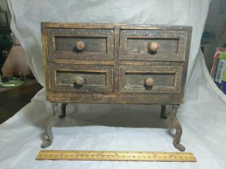 Vintage Wood Organizer Storage Chest With 4 Drawers.  10 " Inches Tall