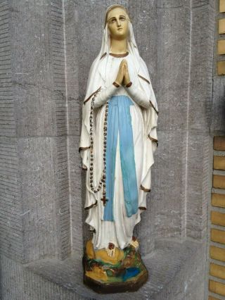 Big Vintage Plaster Virgin Mary Our Lady Of Lourdes Chapel Standing Statue