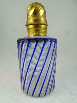 Antique Art Glass Bohemian Blue Cut - To - Clear Perfume Cologne Bottle Vintage Old