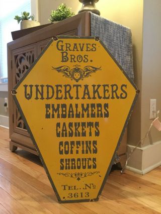 Old Undertaker Funeral Home Double Sided Antique Porcelain Sign