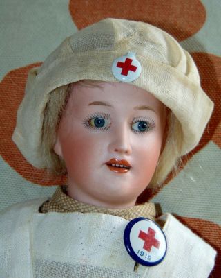 Very Rare Antique Character Doll Gebruder Heubach Lady Body Red Cross Nurse 7935
