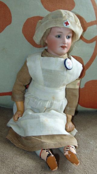 VERY RARE ANTIQUE Character Doll GEBRUDER HEUBACH Lady Body RED CROSS NURSE 7935 2