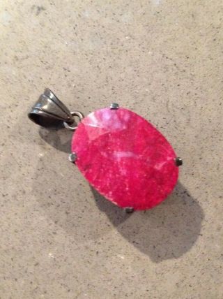 Ruby Large Faceted Sterling Silver Pendant Vintage 27mm X 20mm