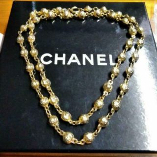 Authentic Chanel Vintage Necklace Gold Ball Chain Coco Mark Total L82cm