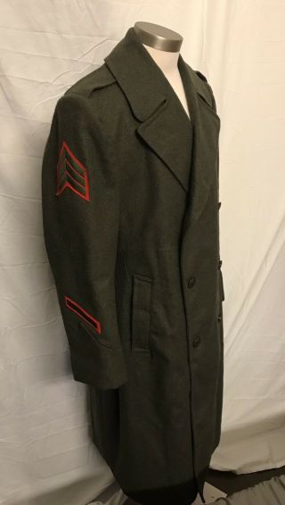 Vintage Wwii Usmc Marine Corps Wool Overcoat Trench Coat Us Military Army Green