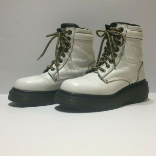Vintage Dr Martens England Rare White 8459 Leather Platform Boots Sz Uk 5 Us 7