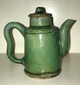 Antique Chinese Green Ceramic / Pottery Teapot / Wine Pot W Wax Seal