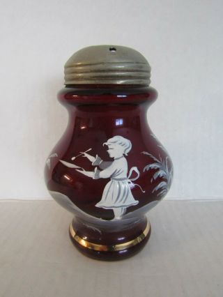 Antique Red Mary Gregory Glass Sugar Shaker
