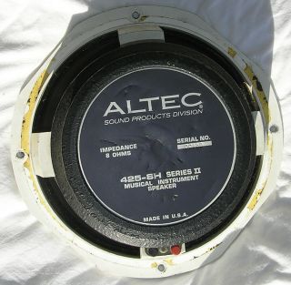 Vintage Altec 425 - 8h Series Ii 10 " 8 Ohm Musical Instrument Speaker Usa Made