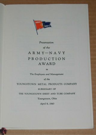 VINTAGE 1943 ARMY NAVY PRODUCTION AWARD PROGRAM YOUNGSTOWN METAL PRODUCTS 2