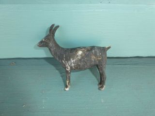 Antique German Putz Paper Mache & Wood Stick Leg Animal Black Steer 3 - 1/2 " Tr