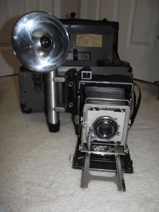 Vintage Graflex Speed Graphic SLR Camera Outfit - Optar 4,  7/135mm Lens - 2