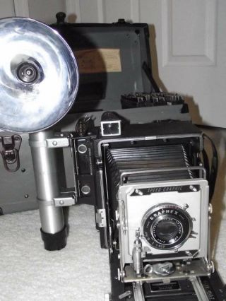 Vintage Graflex Speed Graphic SLR Camera Outfit - Optar 4,  7/135mm Lens - 4