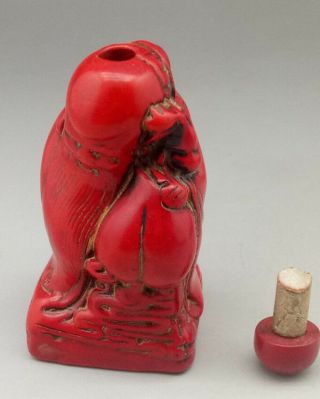 Chinese Red Coral Hand Carved Longevity Elderly Snuff Bottle Z516