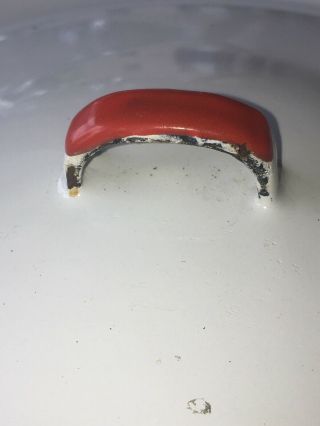 Vintage White Enamel Ware Bucket Diaper Pail w/ Handle Chamber Pot Red Trim 3
