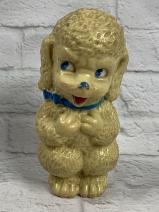 Vtg 1950s Irwin Soft Firm Rubber Happy Poodle With Blue Bow Squeak Toy Squeaky