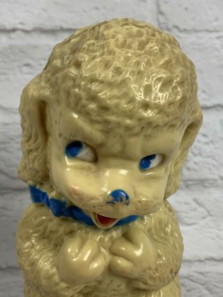 Vtg 1950s Irwin Soft Firm Rubber Happy Poodle With Blue Bow Squeak Toy Squeaky 3