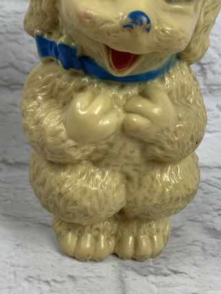 Vtg 1950s Irwin Soft Firm Rubber Happy Poodle With Blue Bow Squeak Toy Squeaky 4