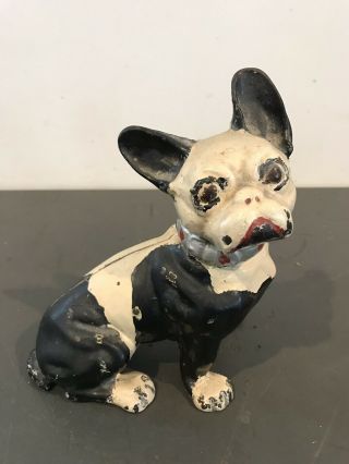 Antique Hubley Pa Toy Co.  Usa Black White Cast Iron French Bulldog Dog Doorstop