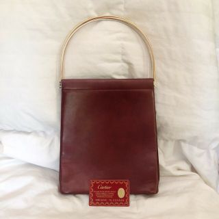 Cartier Vtg Burgundy Trinity Bag Cage De Cartier Leather Metal Handbag Lg Tote