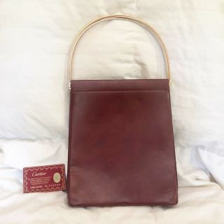 Cartier Vtg Burgundy Trinity Bag Cage De Cartier Leather Metal Handbag Lg Tote 2