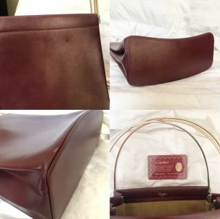 Cartier Vtg Burgundy Trinity Bag Cage De Cartier Leather Metal Handbag Lg Tote 9