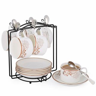 Porcelain Tea Cup And Saucer Coffee Cup Set With Saucer And Spoon,  Set Of 6