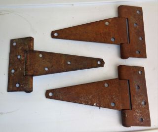 Set of 3 Antique Old Primitive BARN DOOR T - STRAP HINGES 7 3/4 