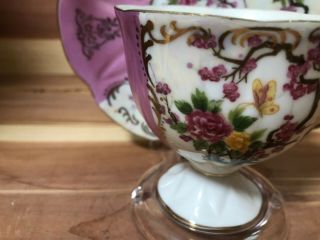 Royal Halsey Very Fine China pink Iridescent footed cup & saucer pre - owned 2