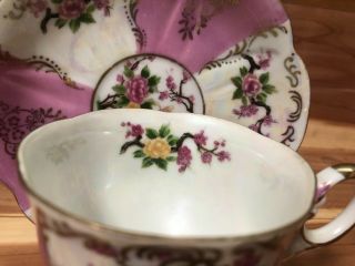 Royal Halsey Very Fine China pink Iridescent footed cup & saucer pre - owned 3