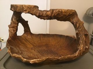 Hand Carved Burl Root Wooden Basket 17” X 13 1/2” X 10 1/2”