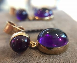 Antique Untreated Amethyst 9ct Gold Drops Earrings