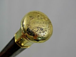 14k Solid Gold Antique Walking Cane Stick Before Civil War Dated 1856 Gorgeous