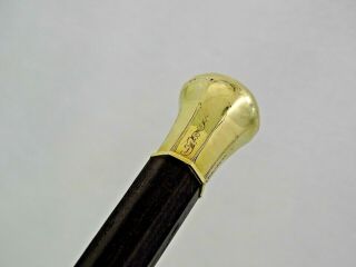14K SOLID GOLD ANTIQUE WALKING CANE STICK before Civil War dated 1856 GORGEOUS 8