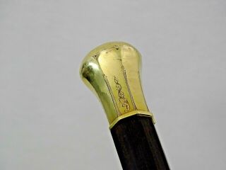 14K SOLID GOLD ANTIQUE WALKING CANE STICK before Civil War dated 1856 GORGEOUS 9