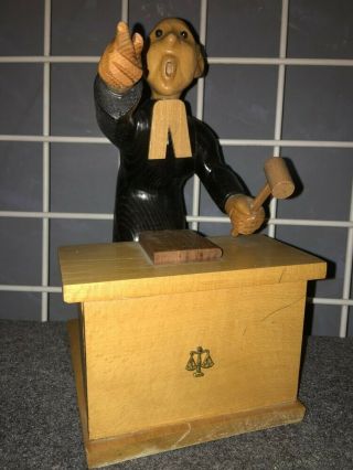 Romer Carved Wooden Figure Judge With Bench & Gavel Made In Italy 10 " H