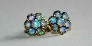 Antique 9ct Gold Natural Solid Colourful Opal Earrings.  Studs.